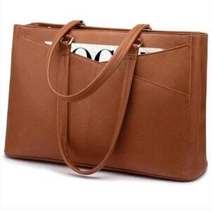 Laptop Tote Bag for Women 15.6Inch Waterproof Leather ComputerBag Women Business